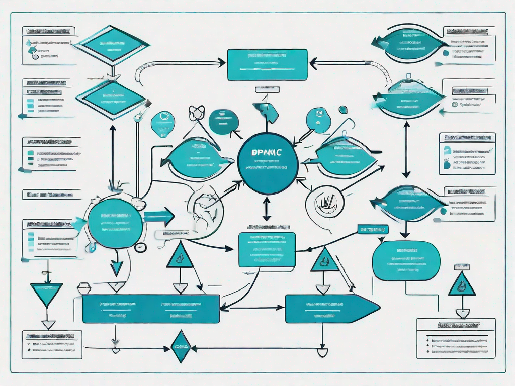 A flowchart with various symbols and arrows