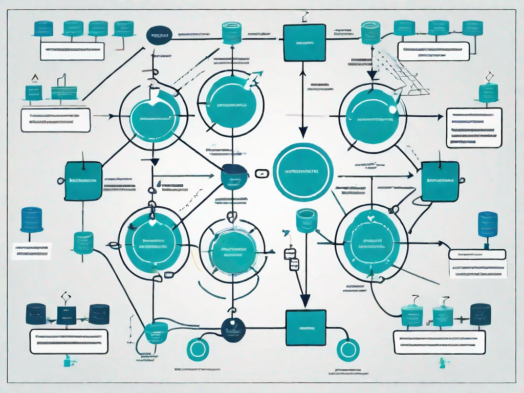 A simplistic flowchart with various bpmn (business process model and notation) symbols such as events