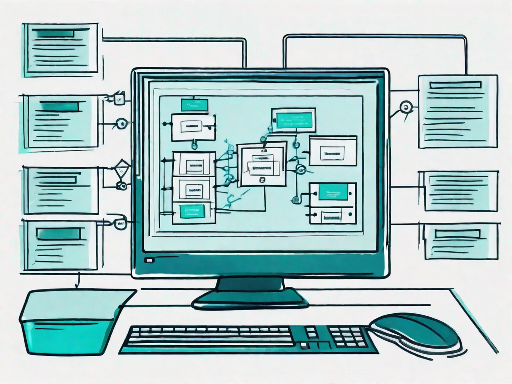 A computer with a flowchart on the screen