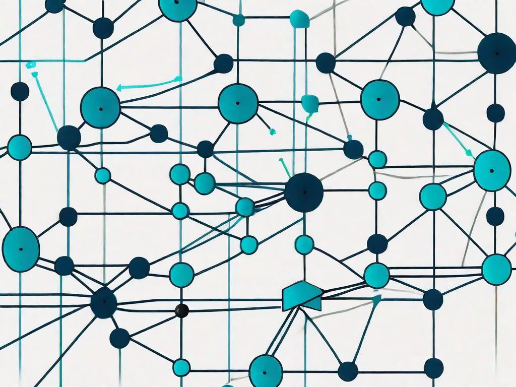 A complex network of interconnected nodes and arrows