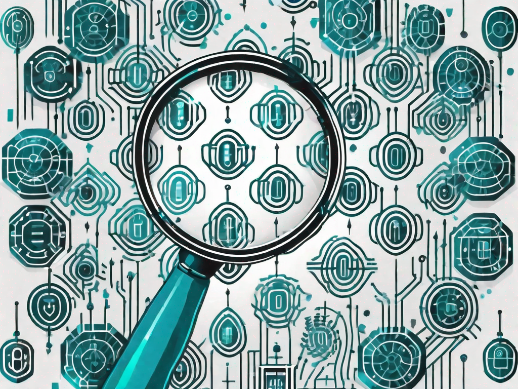 A magnifying glass examining a series of binary codes