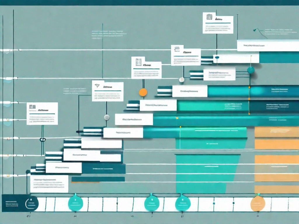 A detailed gantt chart with various color-coded tasks and timelines