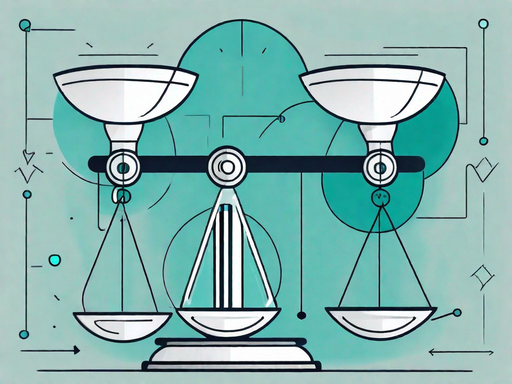 A balanced scale with various factors like cost