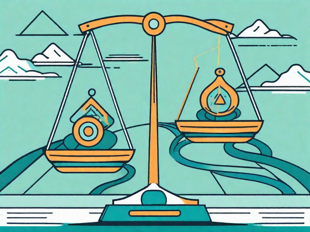 A balance scale with various risk factors on one side and safety measures on the other