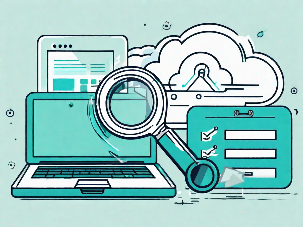 A magnifying glass hovering over a digital cloud with broken padlock symbolizing a breach