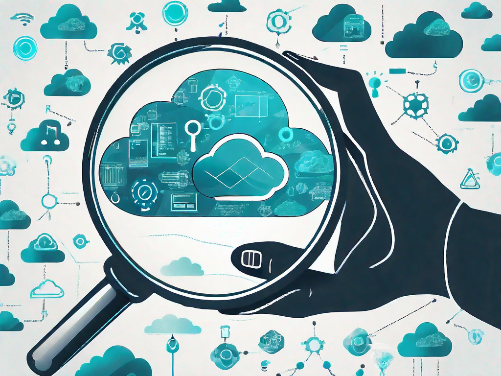 A magnifying glass inspecting a stylized cloud