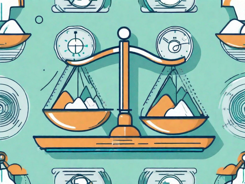 A balanced scale with different business-related icons on each side