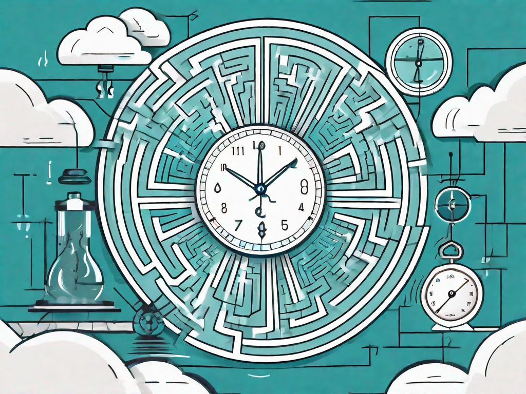 A complex maze with various elements like a ticking clock