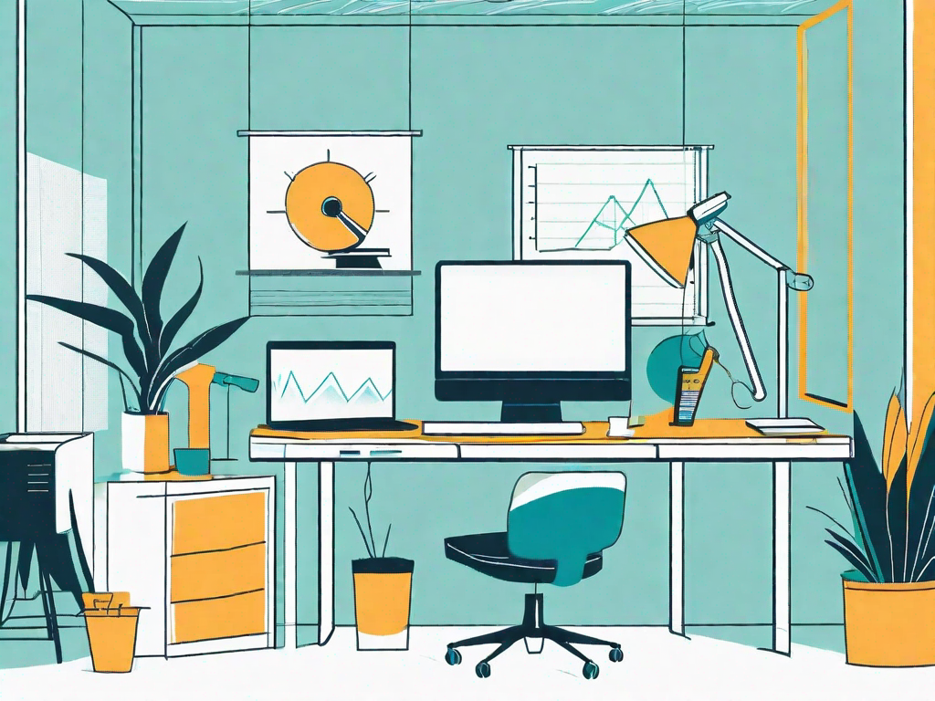 A workspace with ergonomic equipment like an adjustable chair