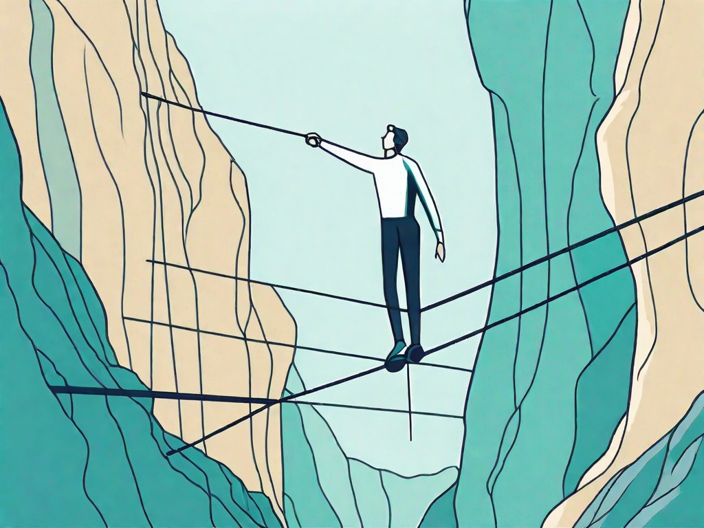 A tightrope walker balancing over a chasm