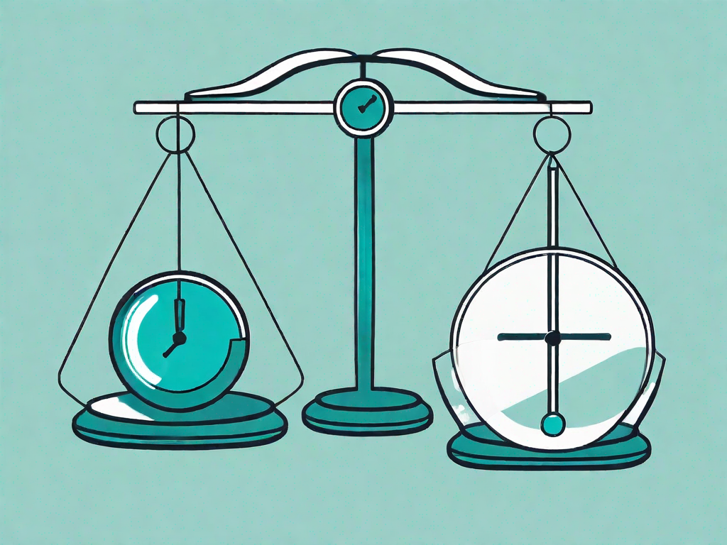 A balance scale with a risk symbol on one side and a magnifying glass on the other