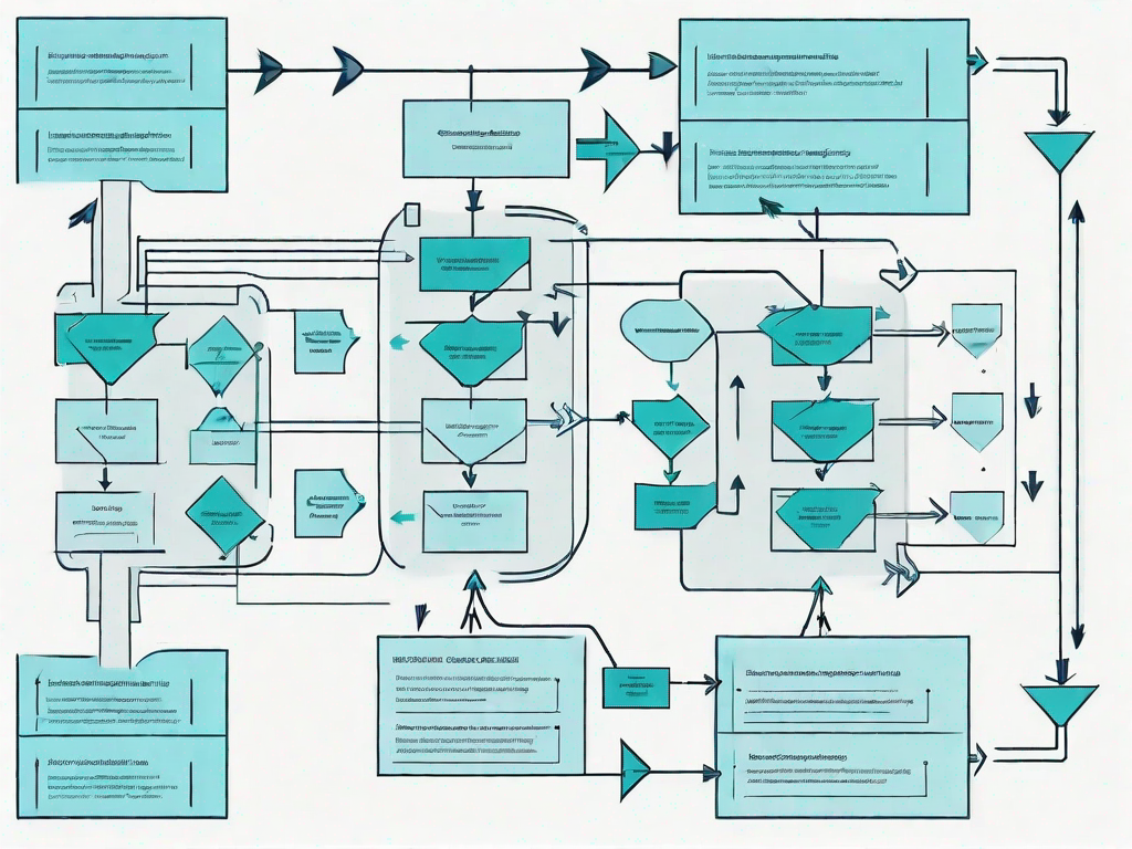 A detailed process flow chart with various interconnected boxes and arrows