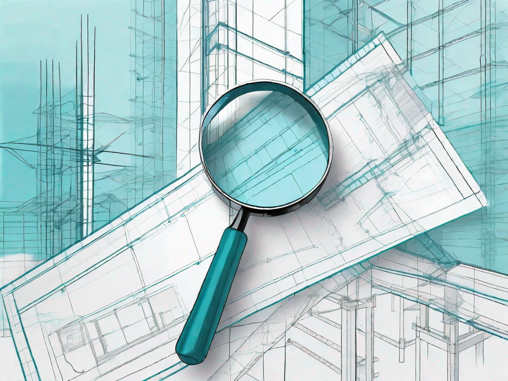 A magnifying glass hovering over a blueprint of a construction project