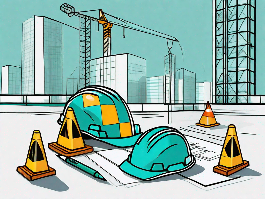 A construction site with various safety measures in place