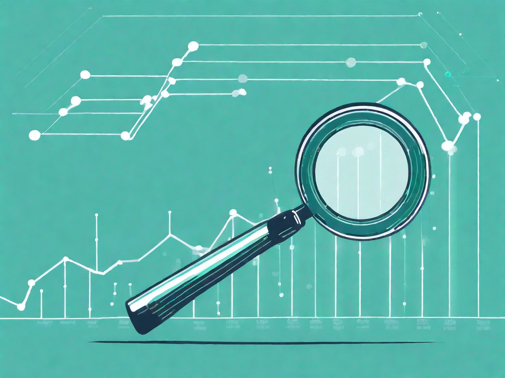 A magnifying glass examining a series of interconnected data points