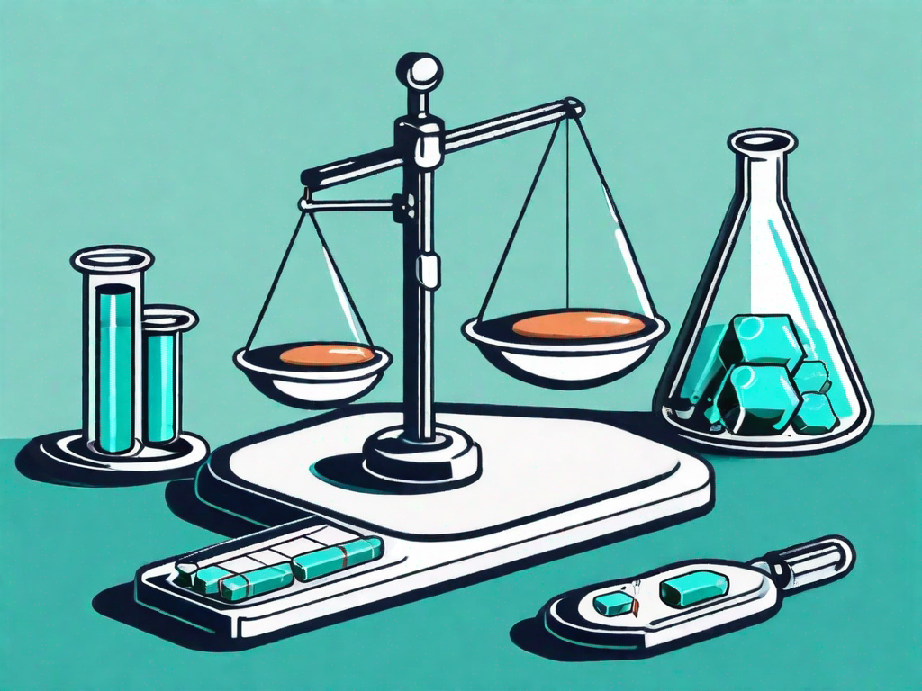 A balance scale with pharmaceutical drugs on one side and a shield symbolizing protection on the other side