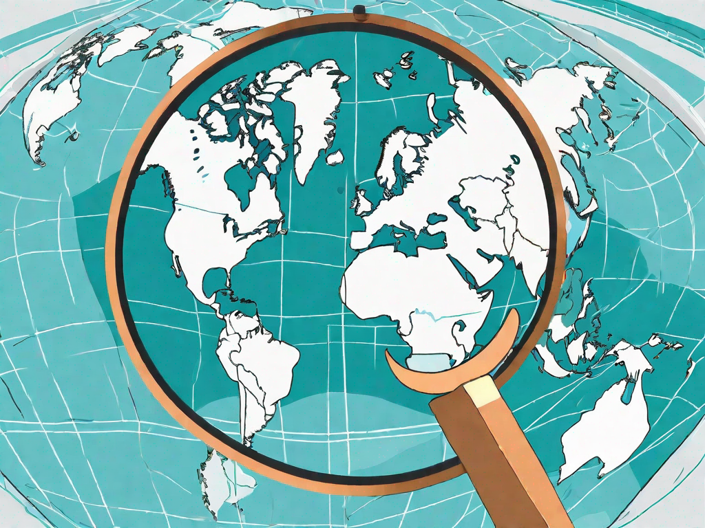 A magnifying glass hovering over a world map