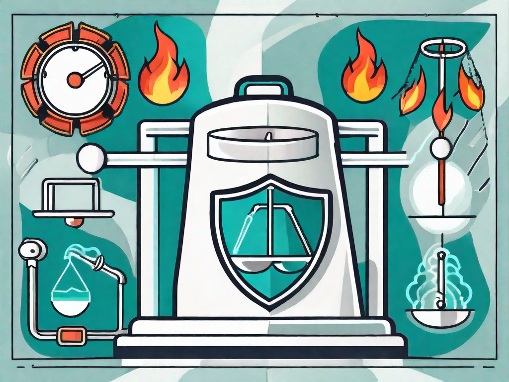 A balance scale with different risk factors such as fire