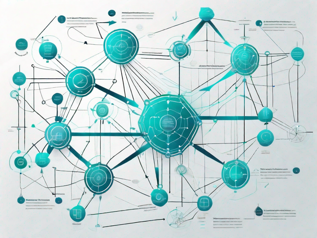 A complex network of interconnected nodes and arrows