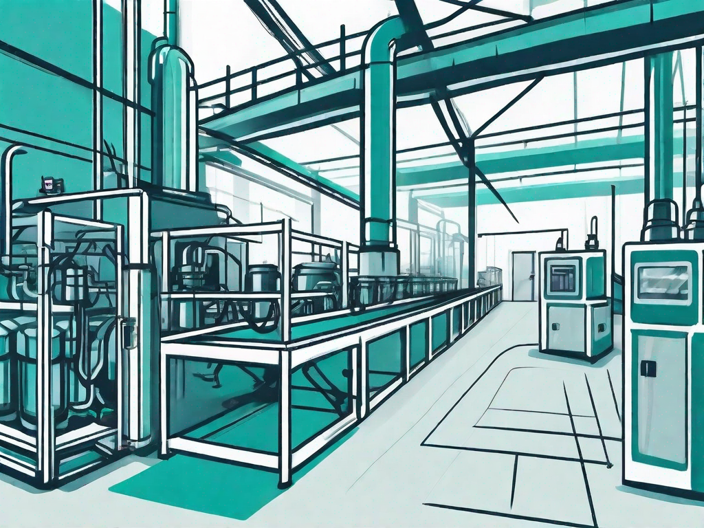 A factory environment with various machines equipped with safety features such as barriers