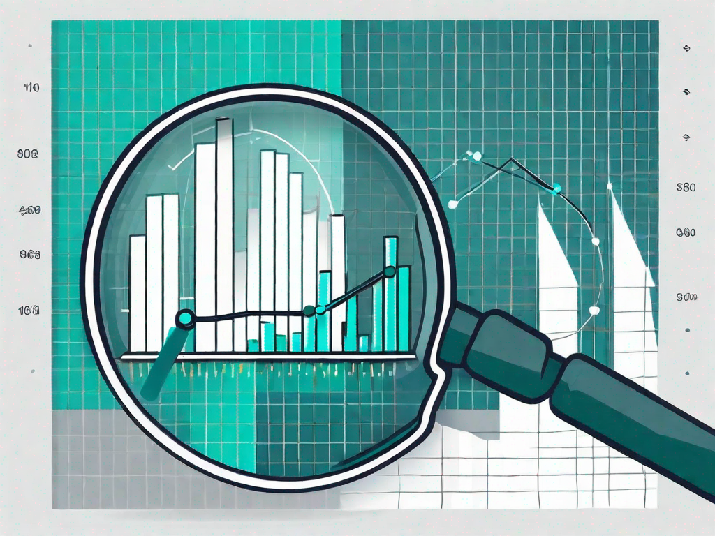 A magnifying glass over a large bar graph