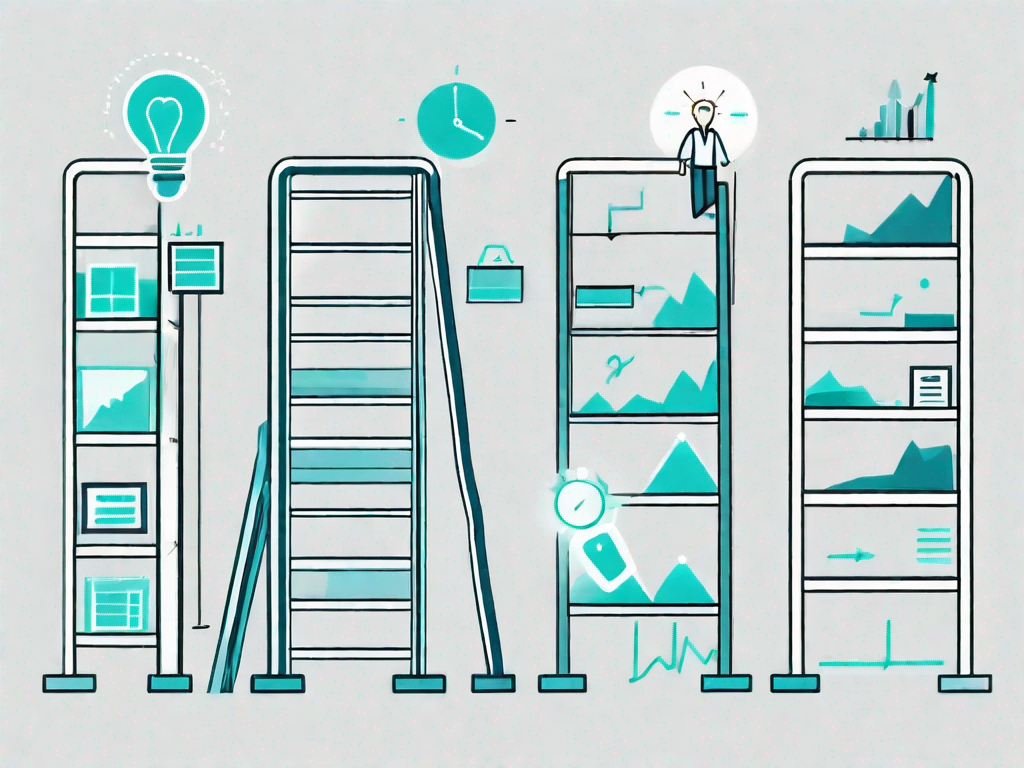 A ladder with various business analysis tools on each step