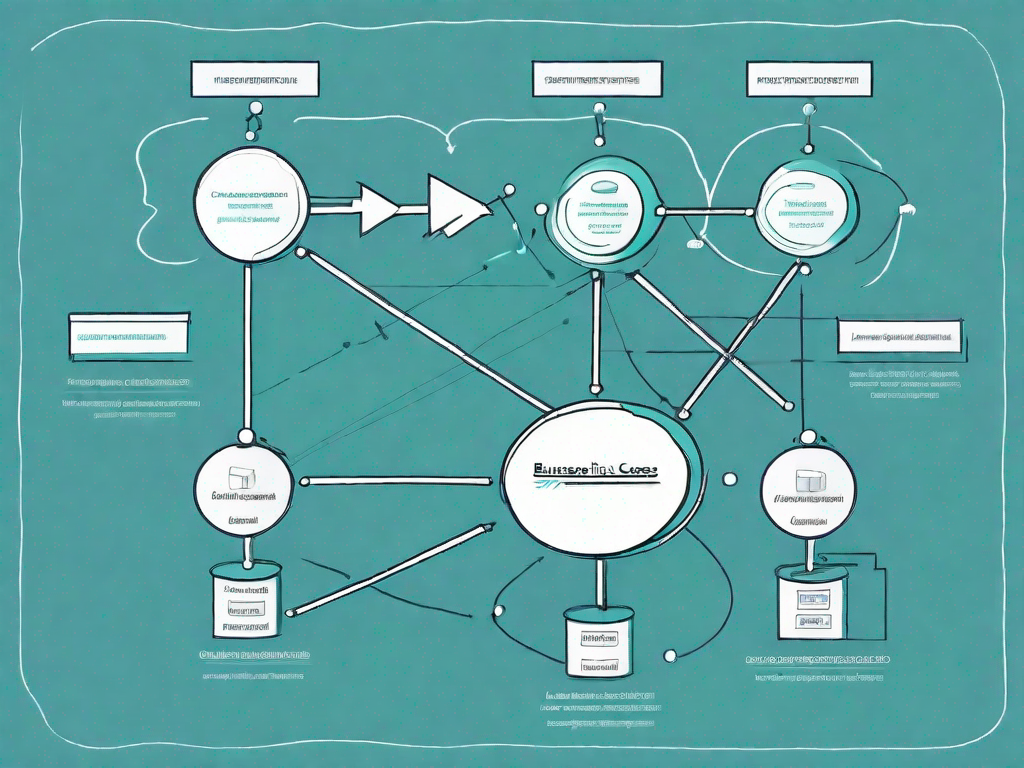 A flowchart or diagram representing the interaction between a business system and its external entities