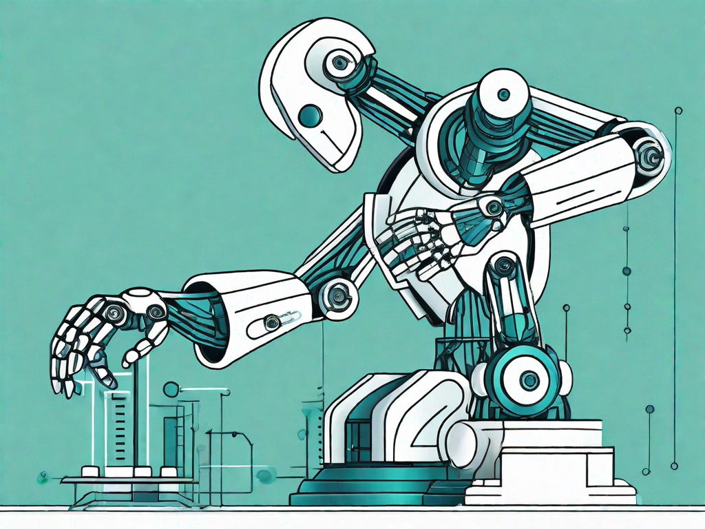 A robotic arm manipulating a complex model representing a business structure