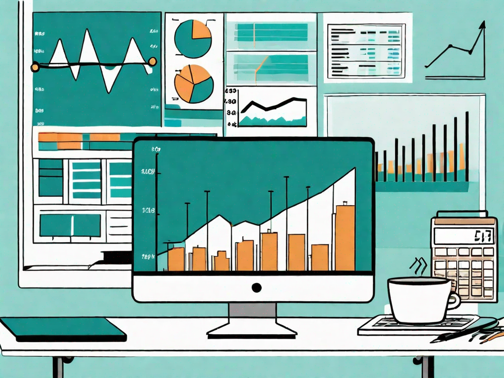 A business analyst's desk with a laptop displaying graphs