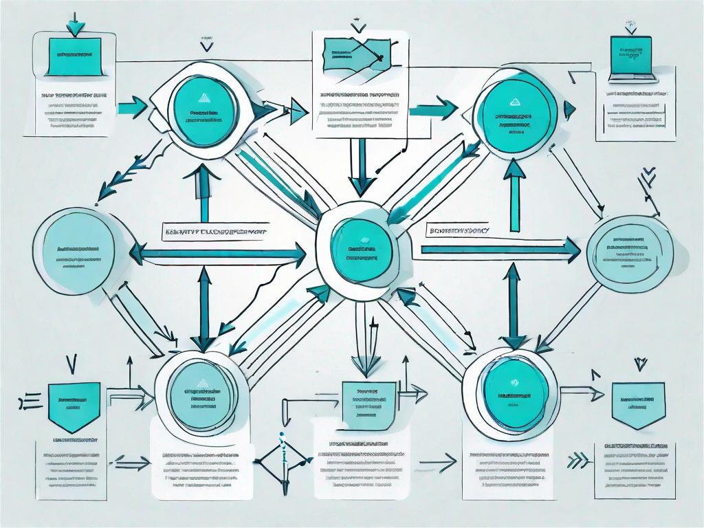 A complex flowchart with various interconnected boxes and arrows