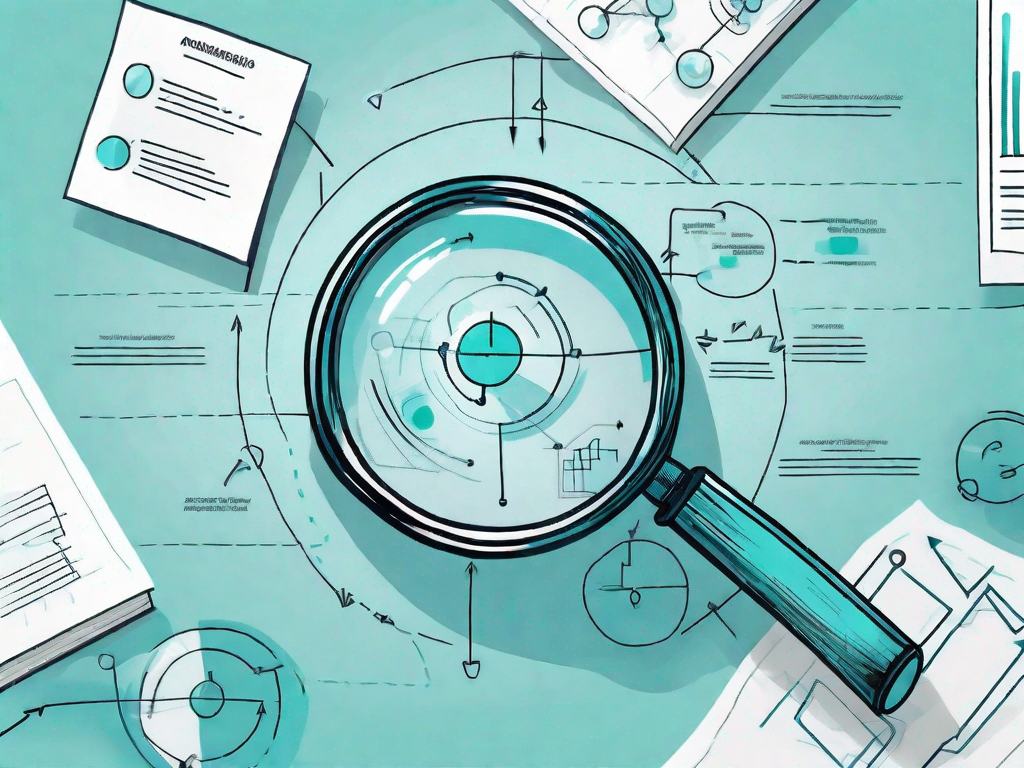 A magnifying glass hovering over a flowchart