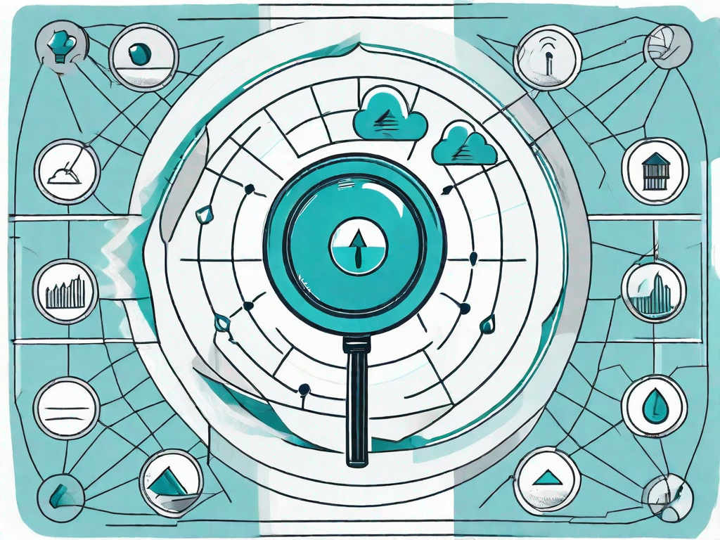 A magnifying glass hovering over a four-quadrant chart