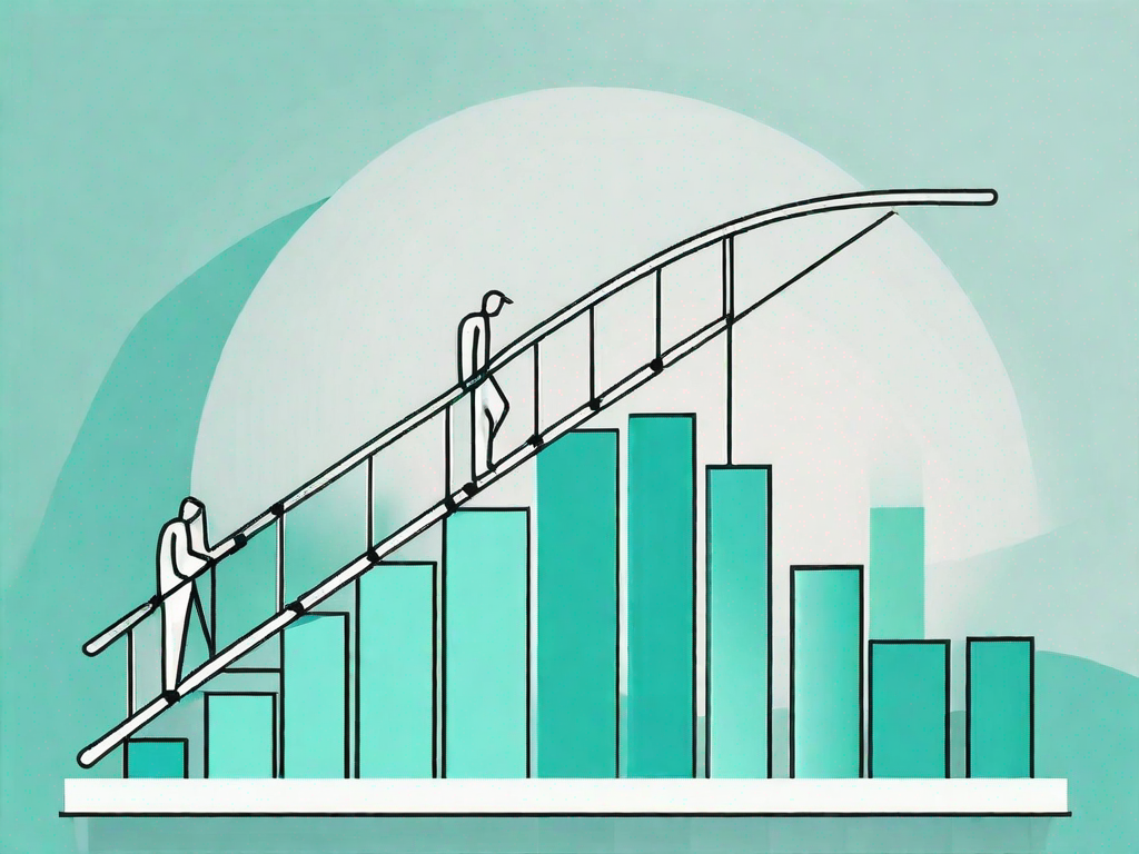 A ladder leaning against a bar graph with upward trend