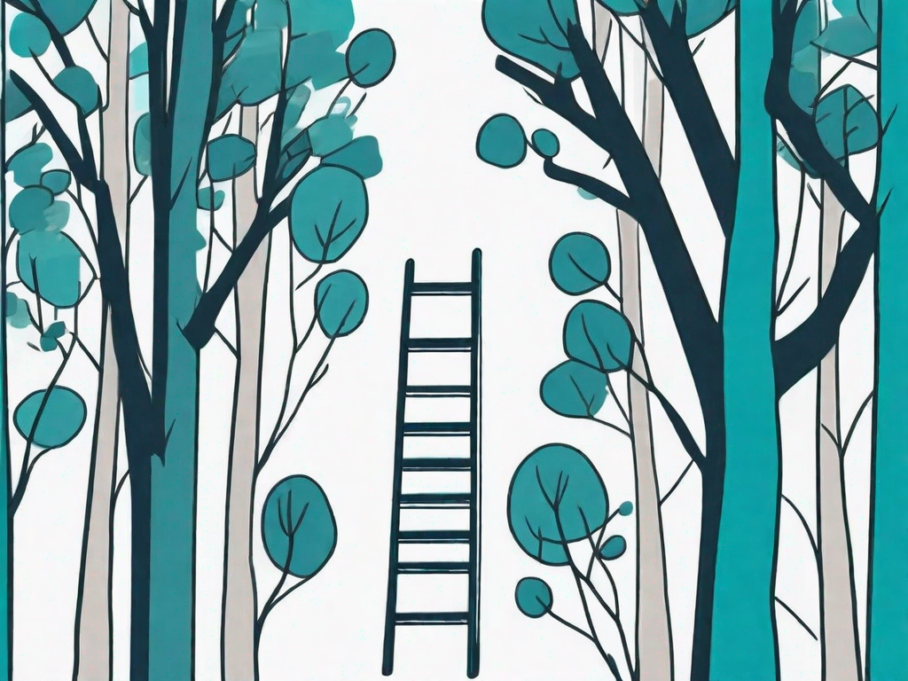 A ladder leaning against a growing tree