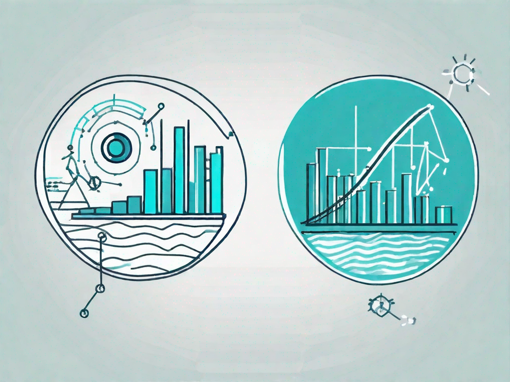 Two distinct sides with symbolic elements representing business analysis