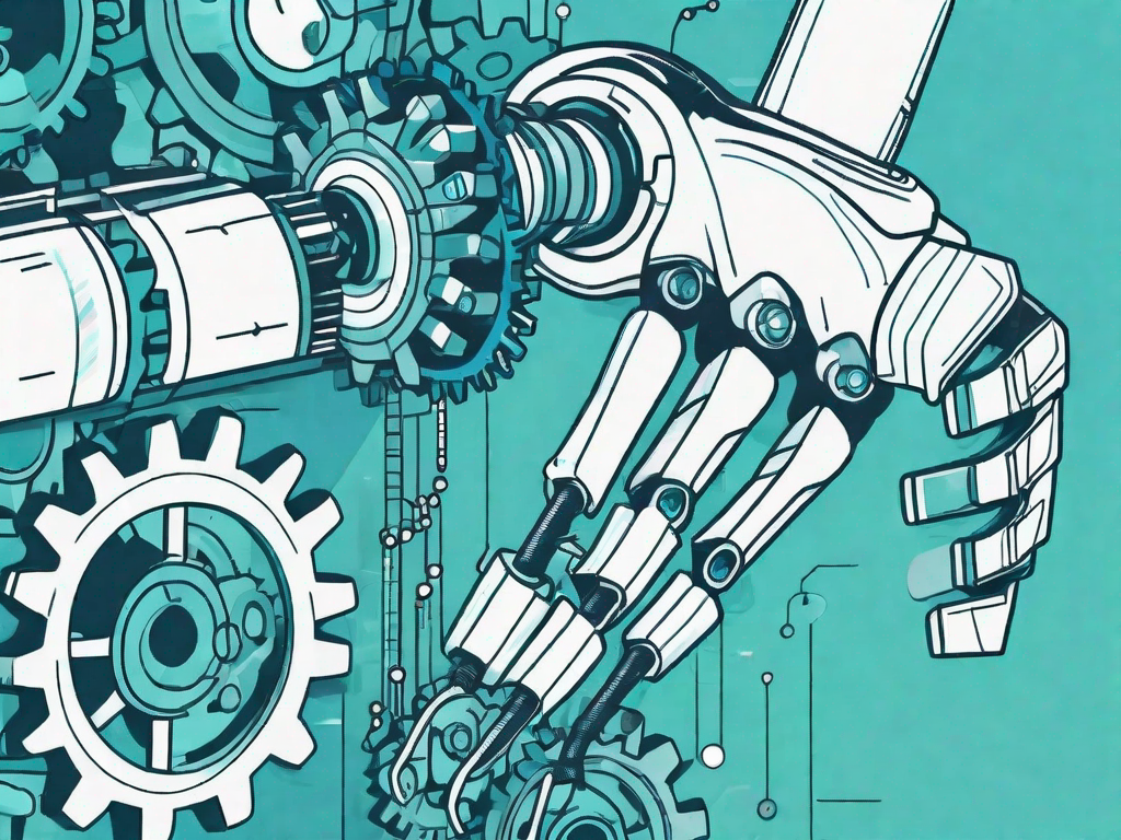 A robotic arm manipulating a series of gears and levers