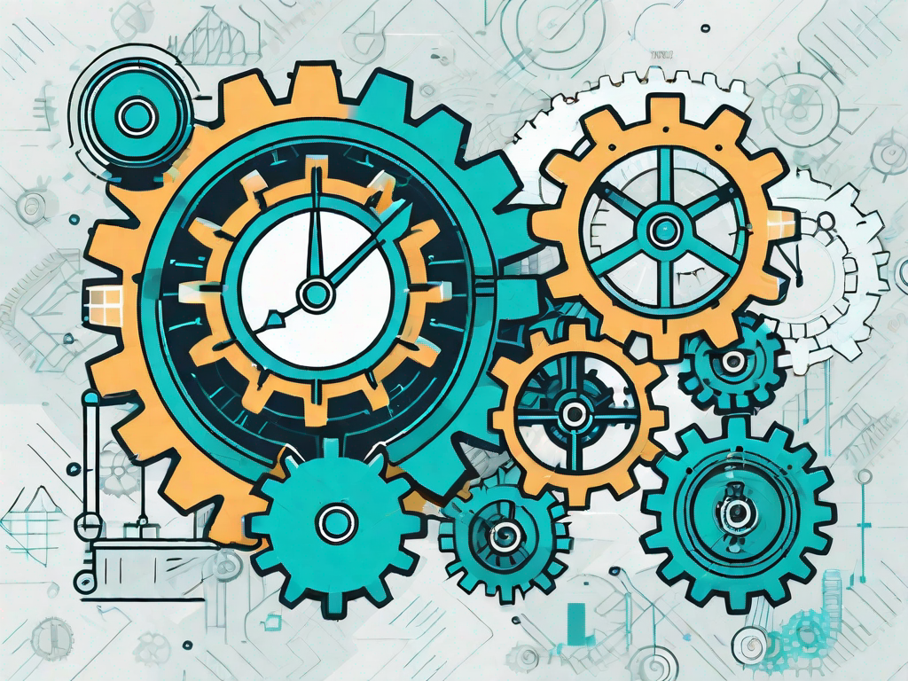 A series of interconnected gears and cogs