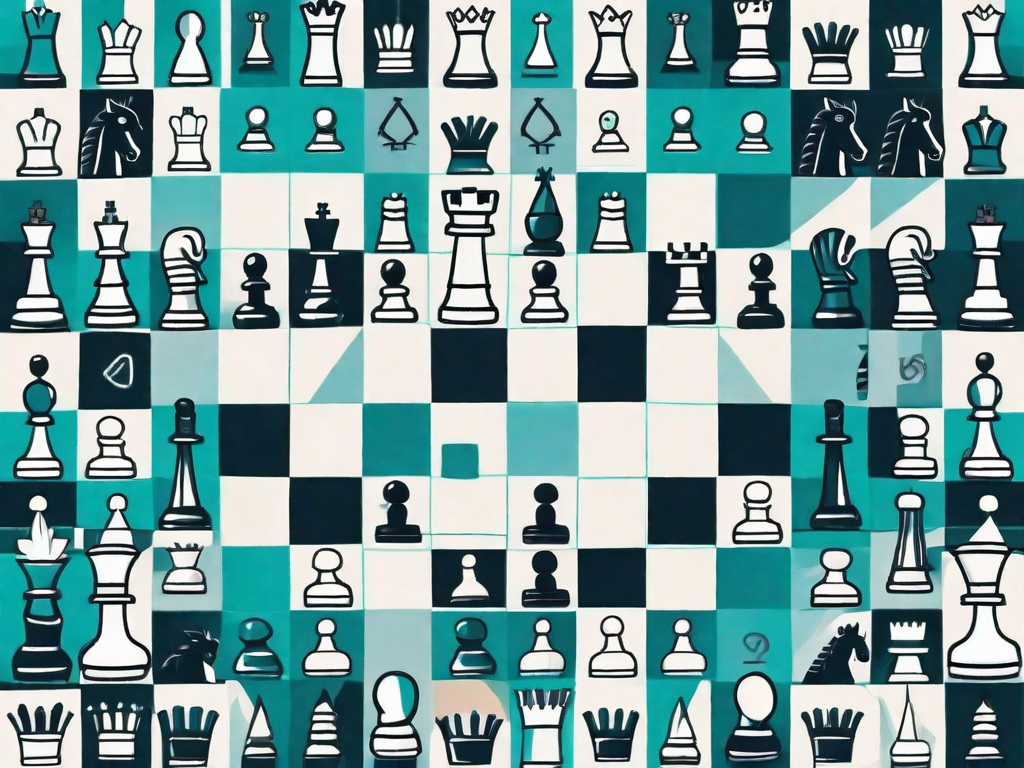 A chessboard with various business-related icons as the chess pieces