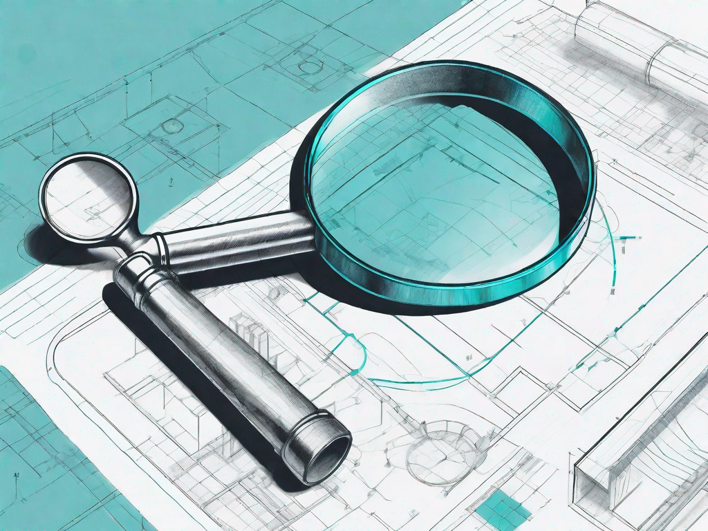 A magnifying glass hovering over a blueprint or schematic