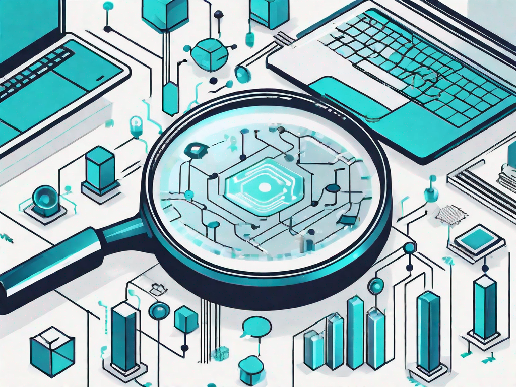 A magnifying glass hovering over a computer chip