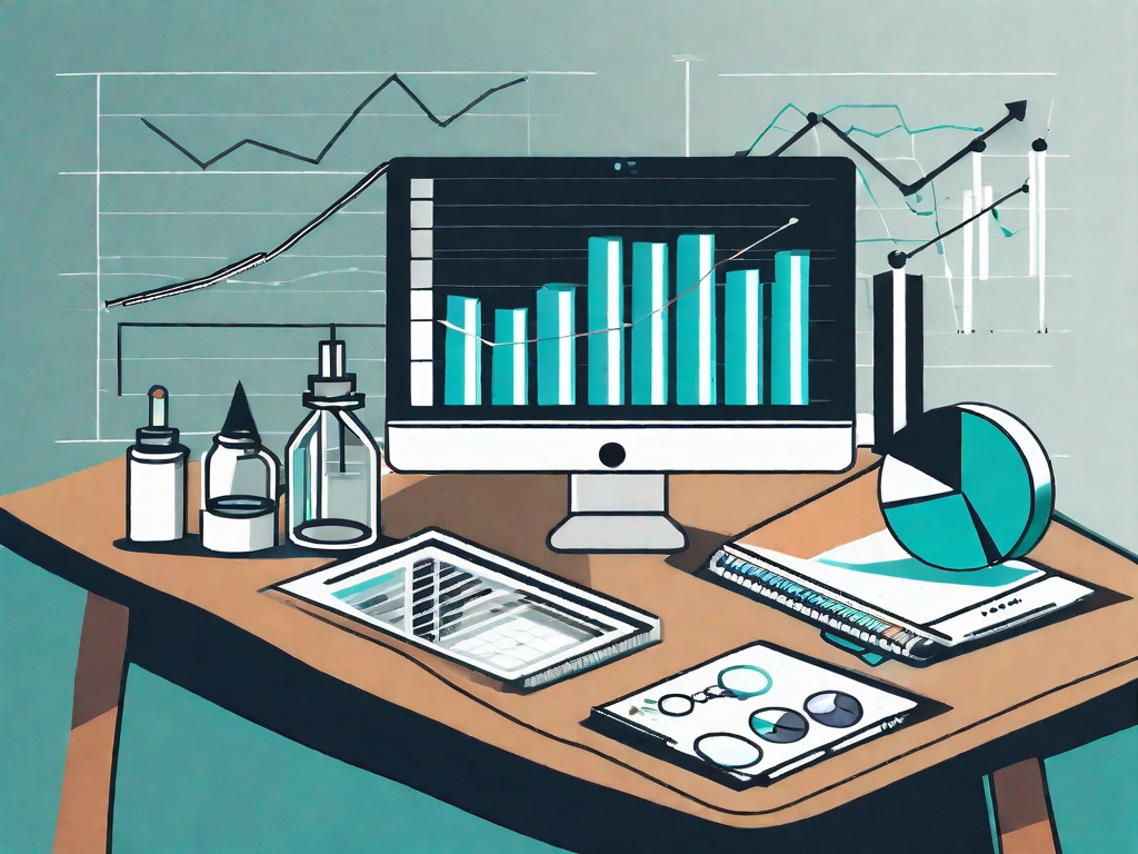 Various business tools such as a magnifying glass over a chart