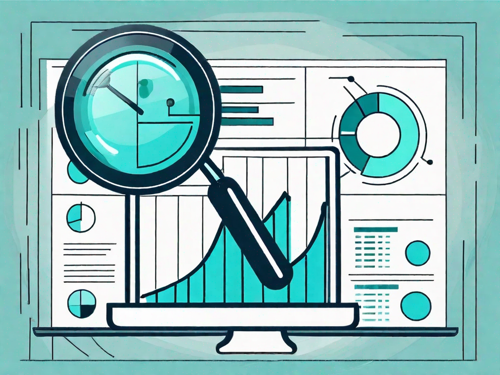 A magnifying glass hovering over a bar chart