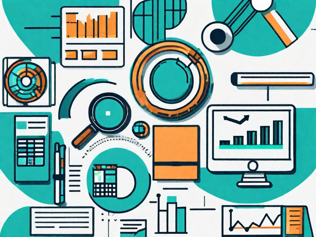 Various business-related icons such as a bar chart