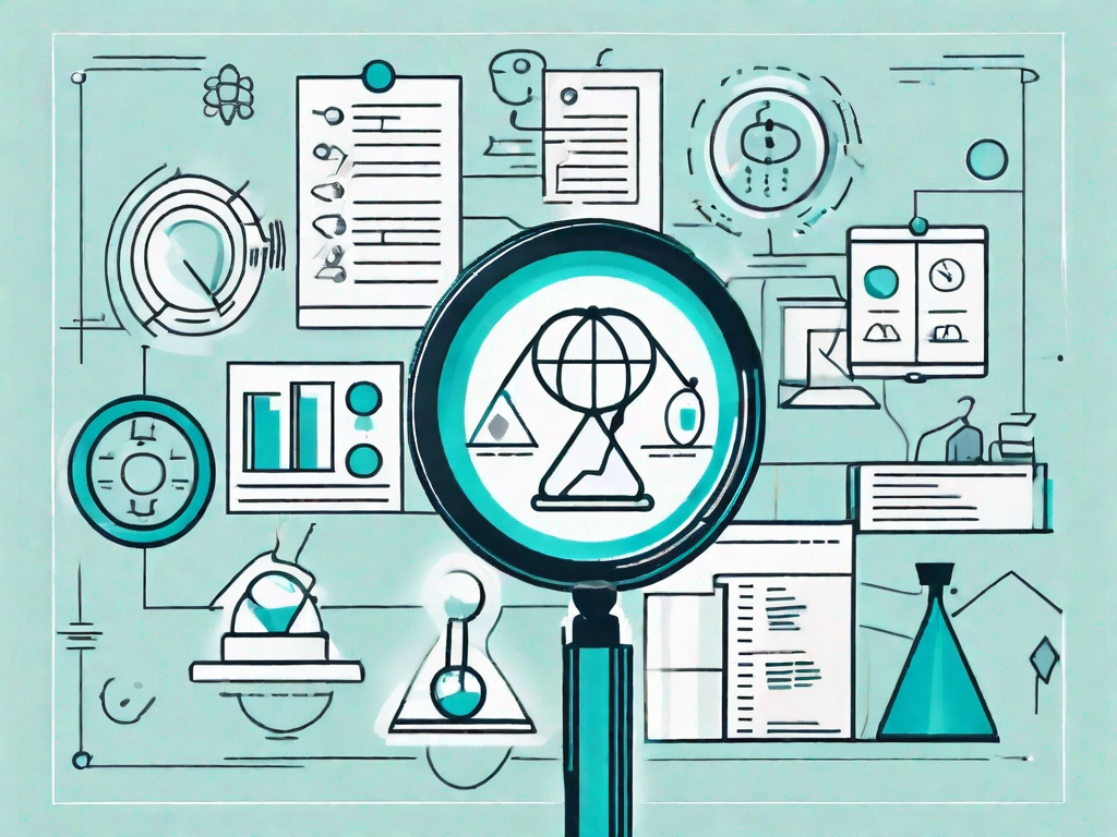 A magnifying glass hovering over a balance sheet