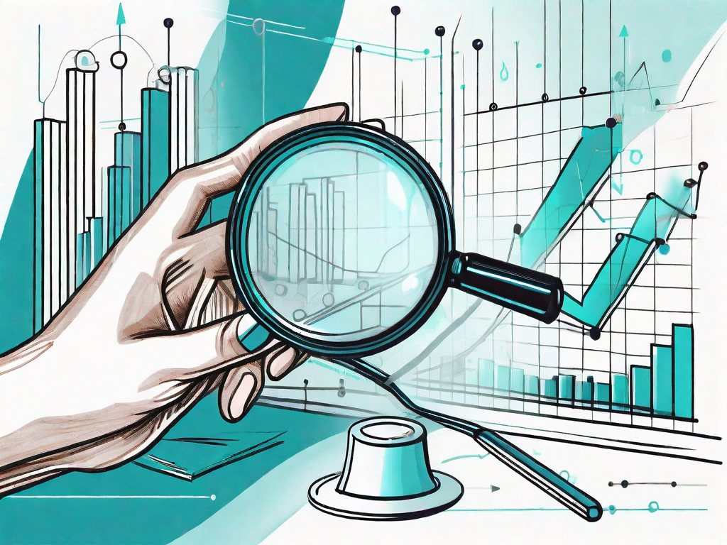 A magnifying glass hovering over a stylized diagram of a business operation