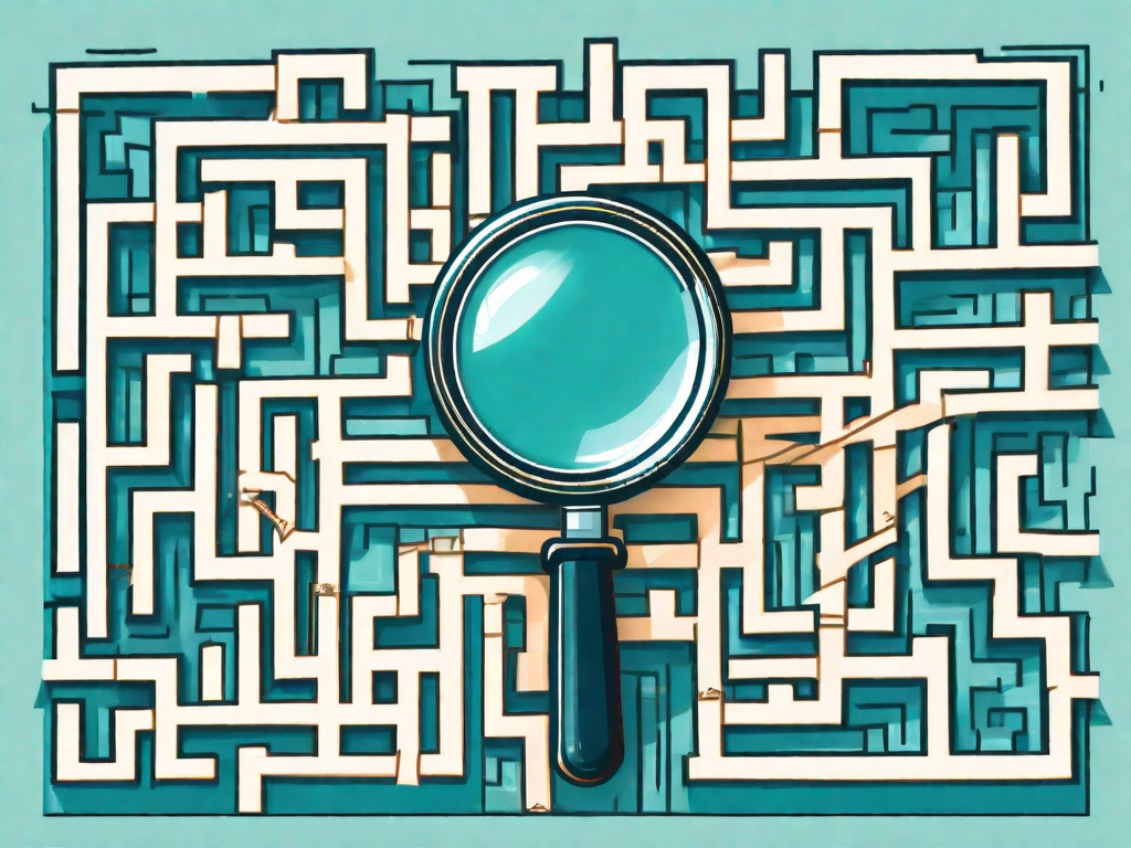 A magnifying glass focusing on a complex maze