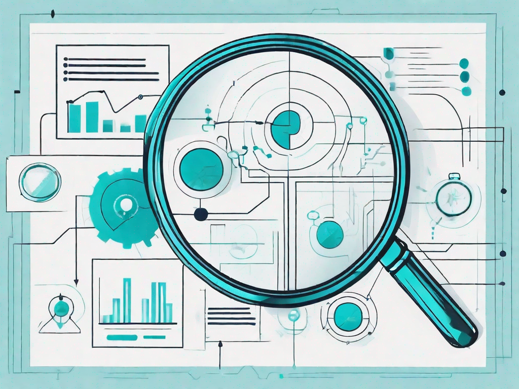 A magnifying glass hovering over a flowchart representing a business process