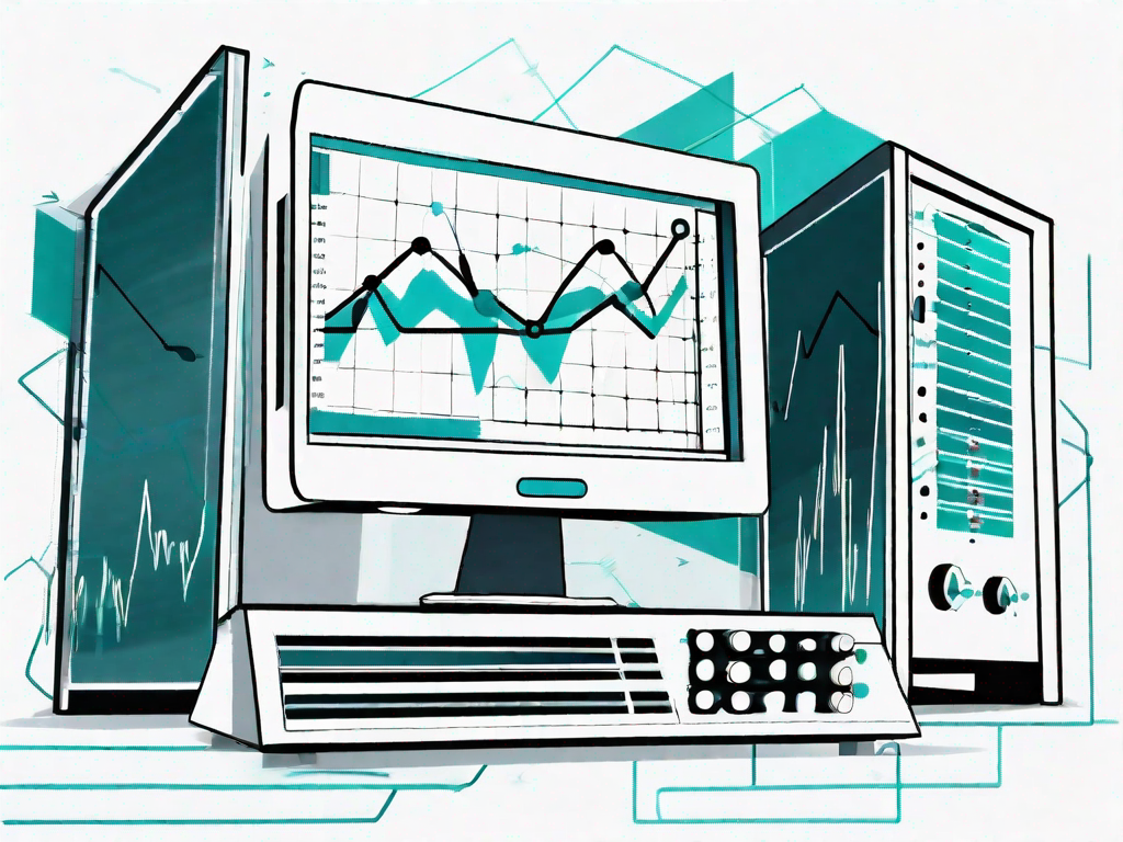 A computer server under strain with various graphs and charts indicating performance metrics