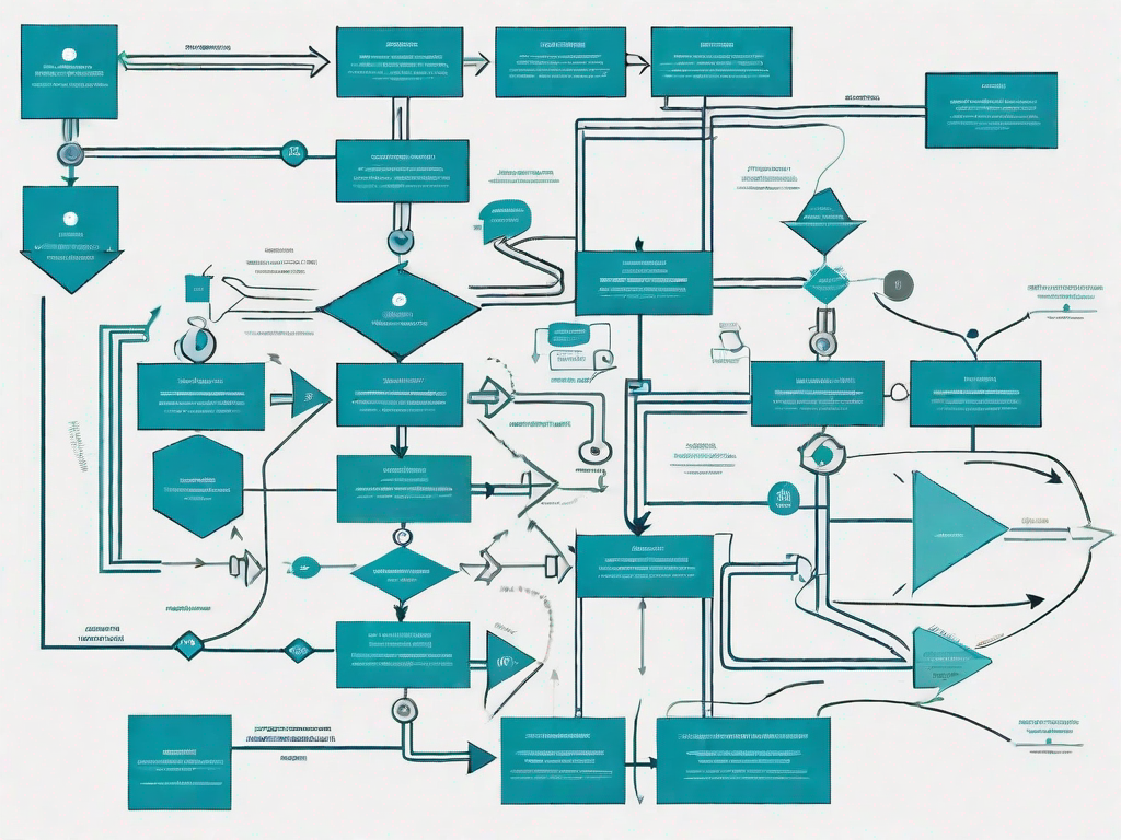 A complex flowchart with various interconnected boxes and arrows