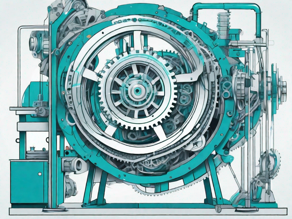 A complex machine being disassembled